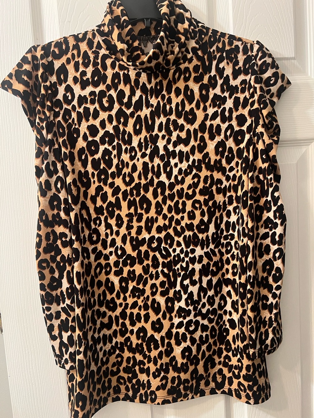 New York & Company Leopard Print Long Sleeve Mock Neck Top - Black & Tan